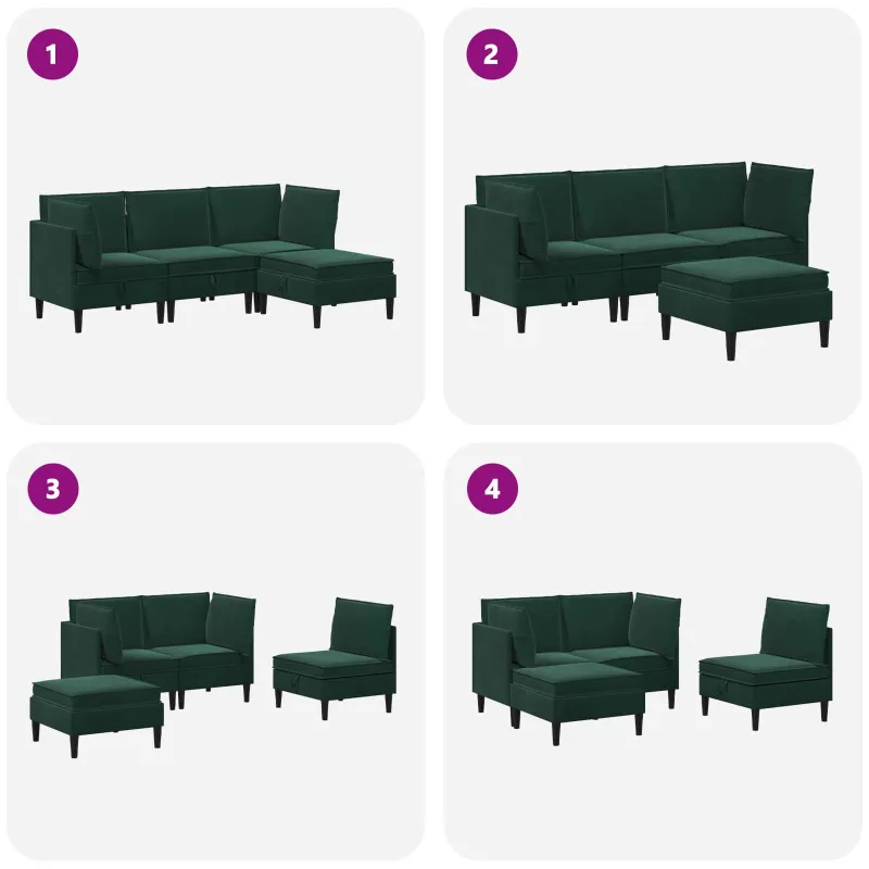 Svetainės baldų komplektas 4 pcs Tamsiai žalia Aksomas