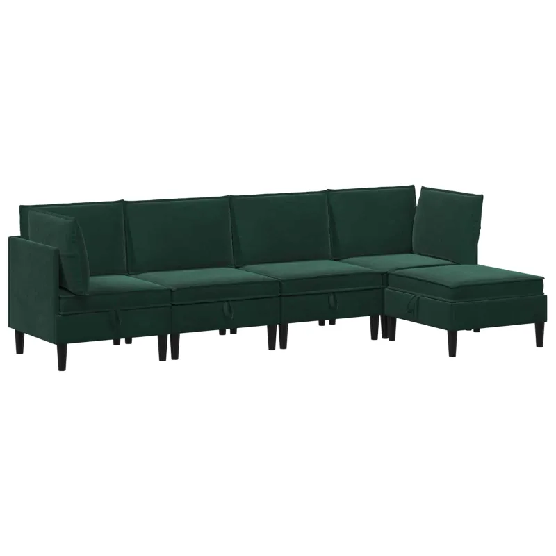 Svetainės baldų komplektas 5 pcs Tamsiai žalia Aksomas