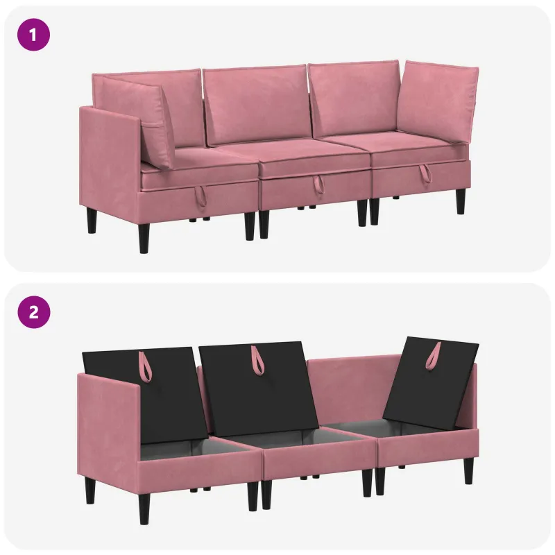 Svetainės baldų komplektas su pagalve 3 pcs Rožinė Aksomas