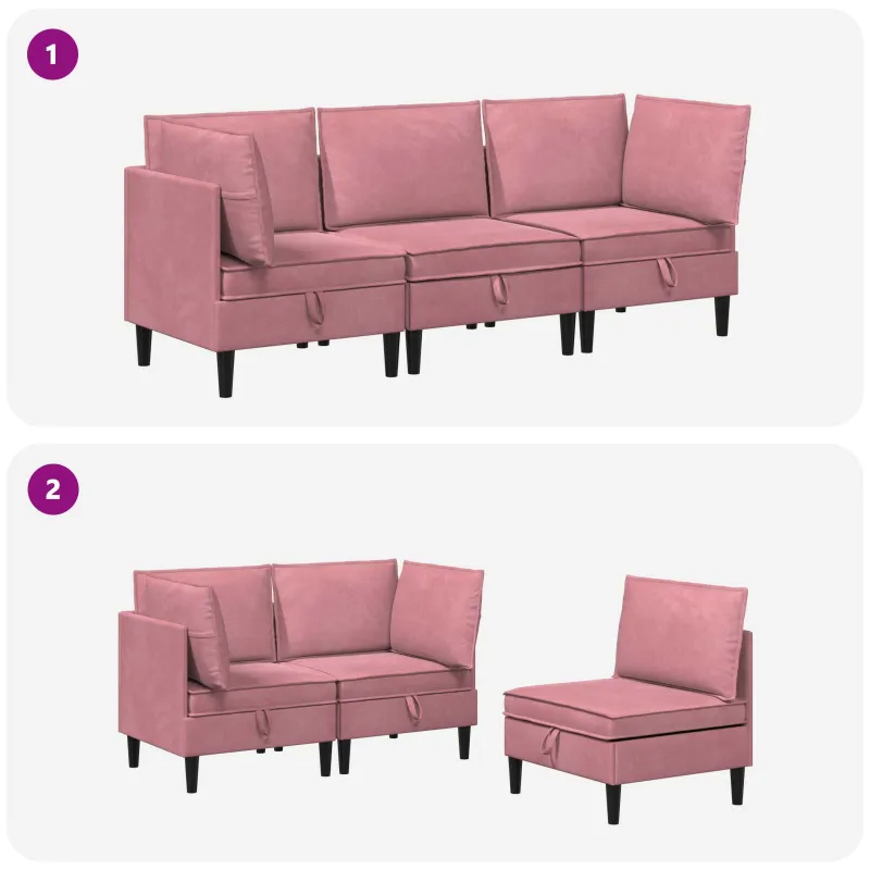 Svetainės baldų komplektas su pagalve 3 pcs Rožinė Aksomas
