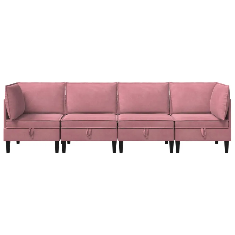 Svetainės baldų komplektas su pagalve 4 pcs Rožinė Aksomas