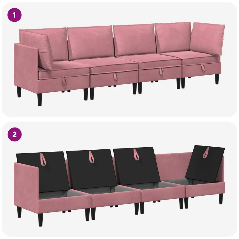 Svetainės baldų komplektas su pagalve 4 pcs Rožinė Aksomas