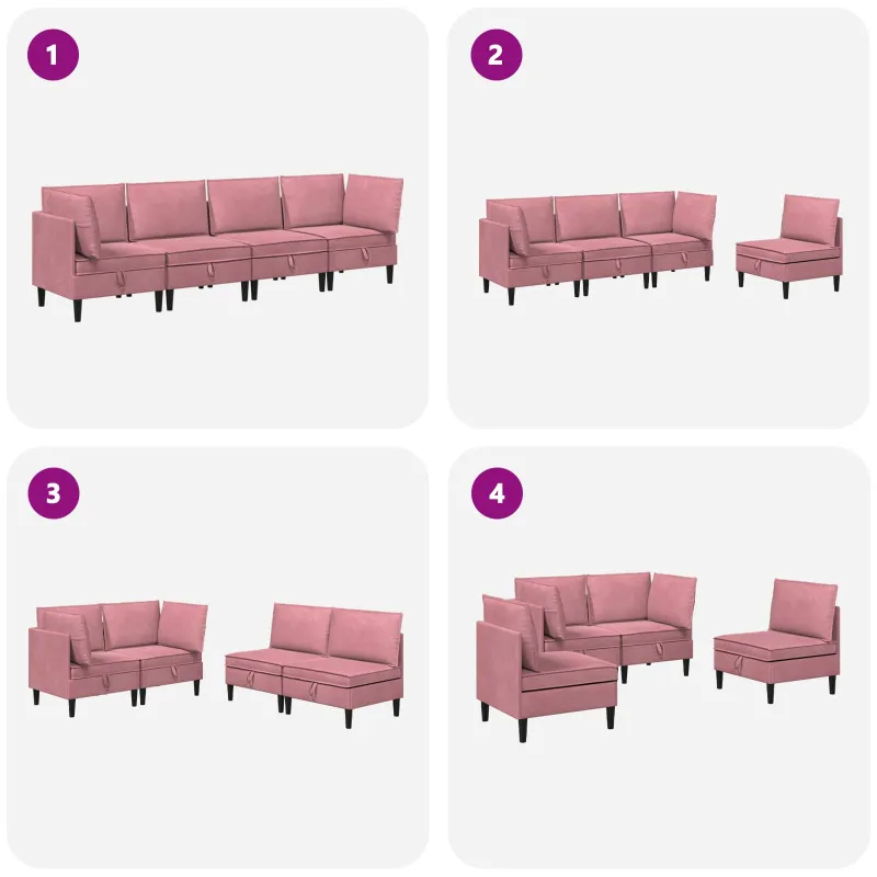 Svetainės baldų komplektas su pagalve 4 pcs Rožinė Aksomas
