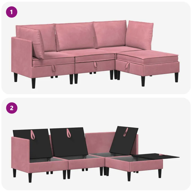 Svetainės baldų komplektas su pagalve 4 pcs Rožinė Aksomas