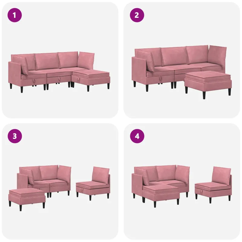 Svetainės baldų komplektas su pagalve 4 pcs Rožinė Aksomas