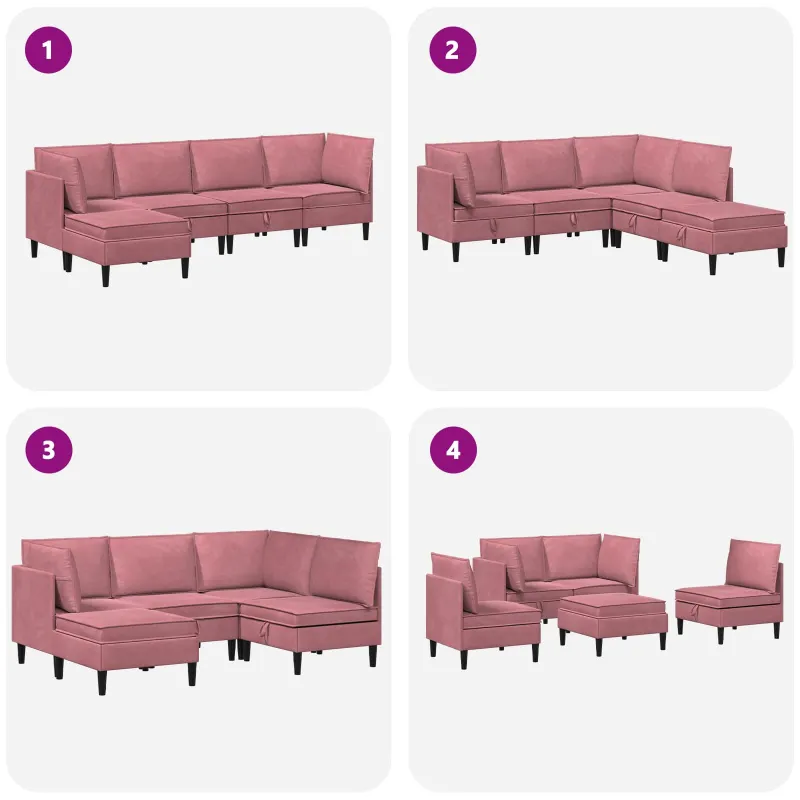 Svetainės baldų komplektas su pagalve 5 pcs Rožinė Aksomas