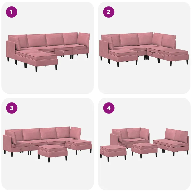 Svetainės baldų komplektas su pagalve 6 pcs Rožinė Aksomas