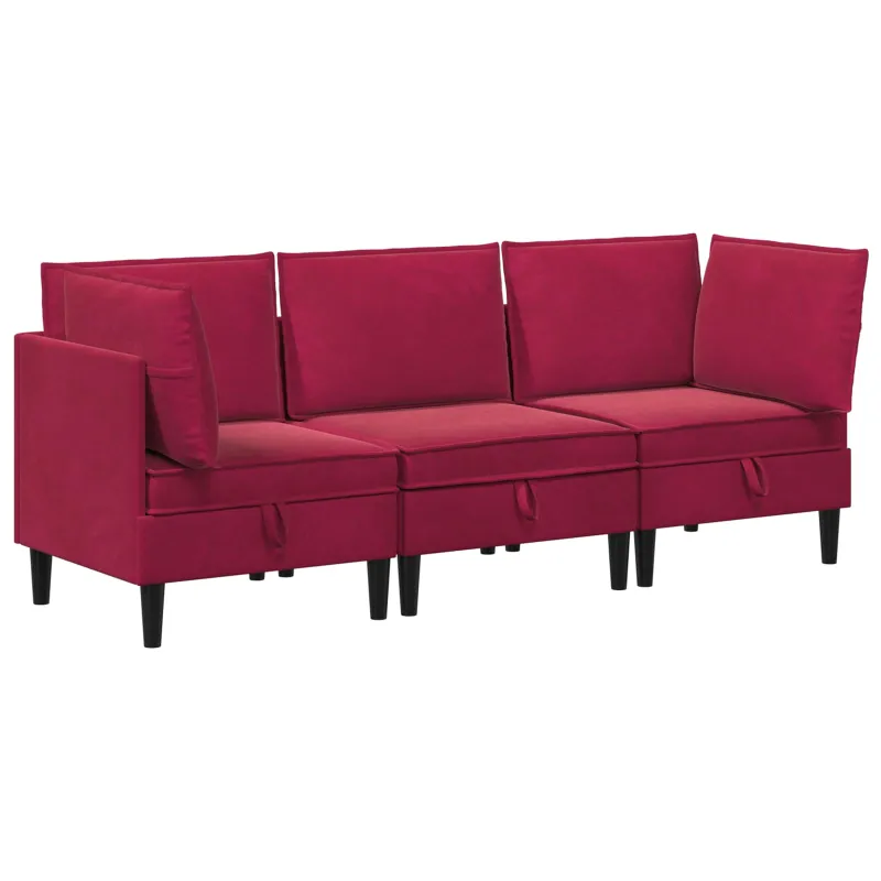 Svetainės baldų komplektas 3 pcs Vyno raudona Aksomas