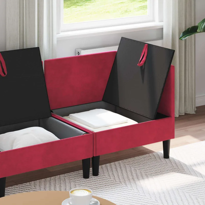 Svetainės baldų komplektas 3 pcs Vyno raudona Aksomas