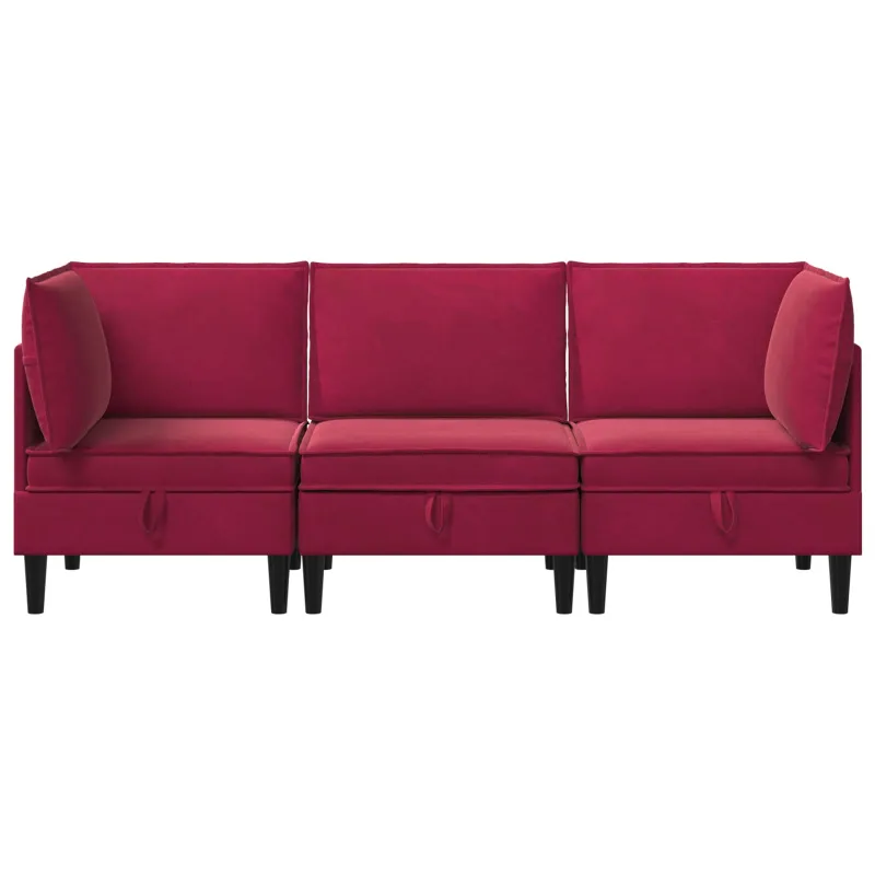 Svetainės baldų komplektas 3 pcs Vyno raudona Aksomas