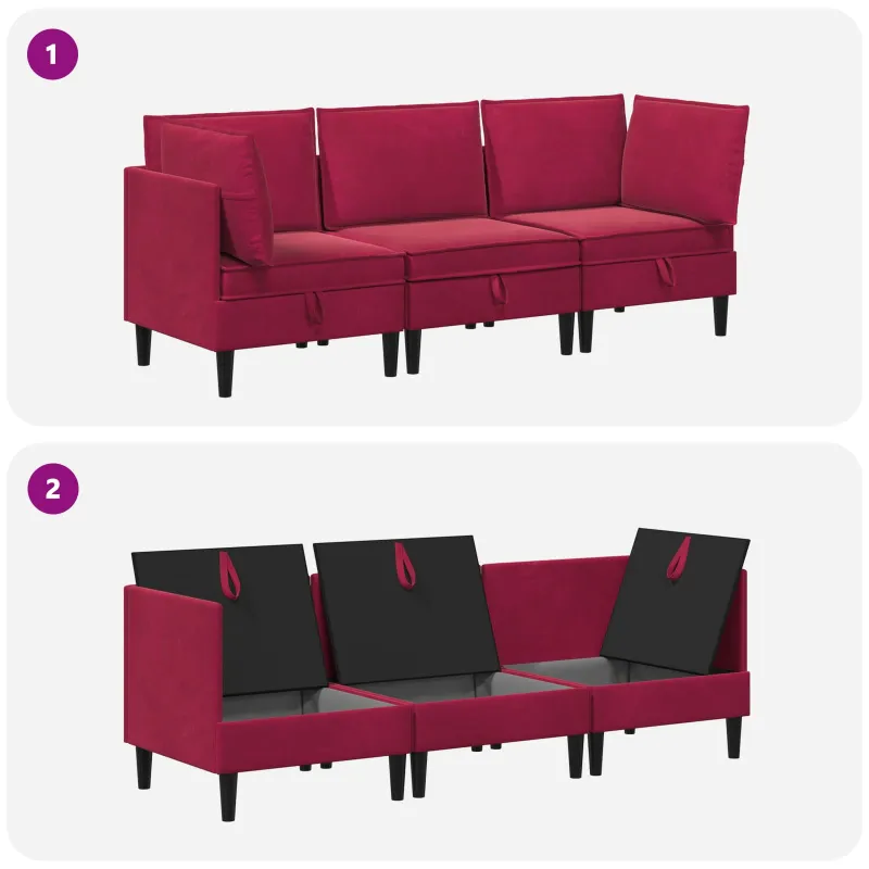 Svetainės baldų komplektas 3 pcs Vyno raudona Aksomas