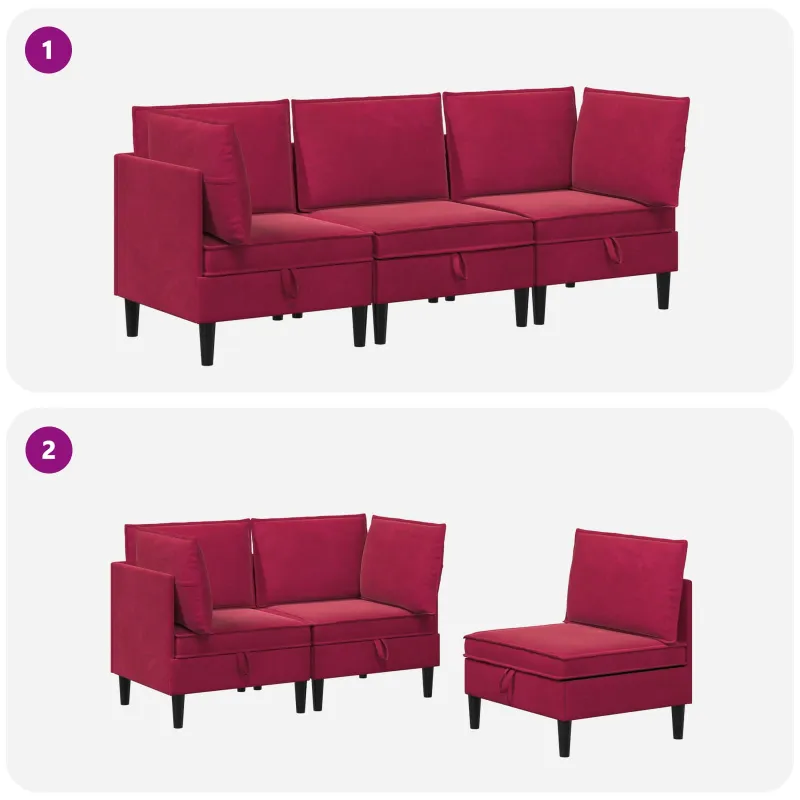 Svetainės baldų komplektas 3 pcs Vyno raudona Aksomas