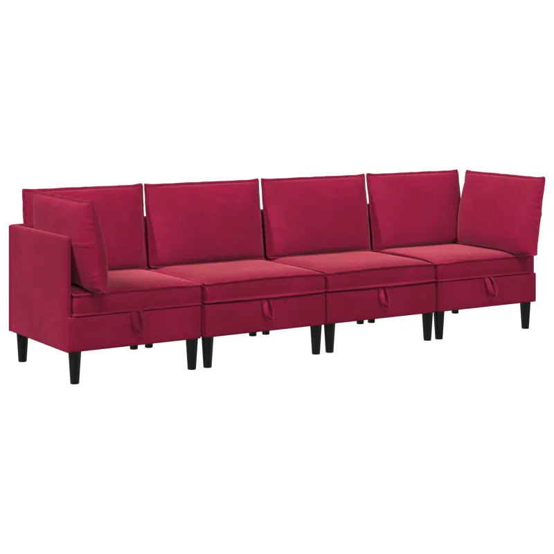 Svetainės baldų komplektas 4 pcs Vyno raudona Aksomas