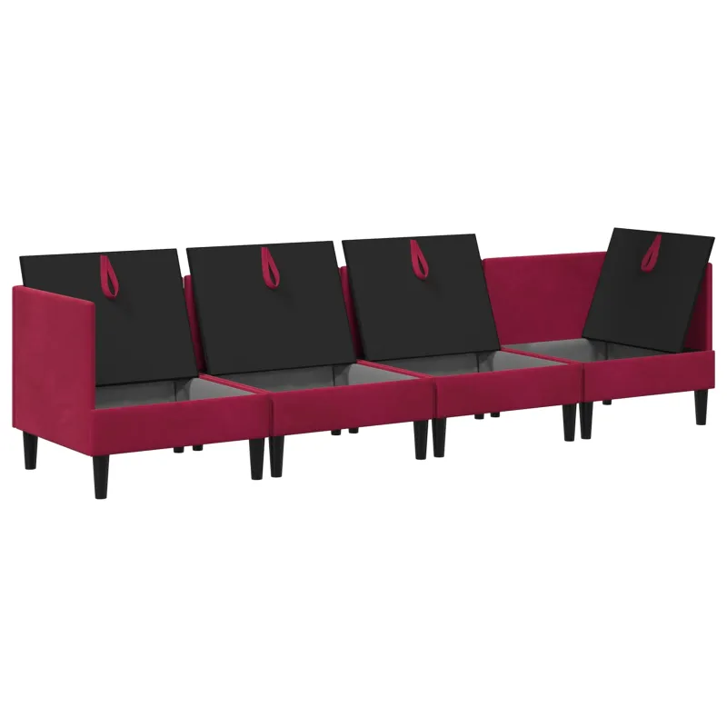 Svetainės baldų komplektas 4 pcs Vyno raudona Aksomas