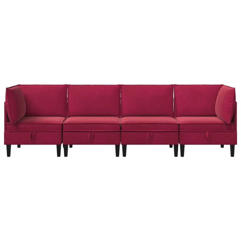 Svetainės baldų komplektas 4 pcs Vyno raudona Aksomas