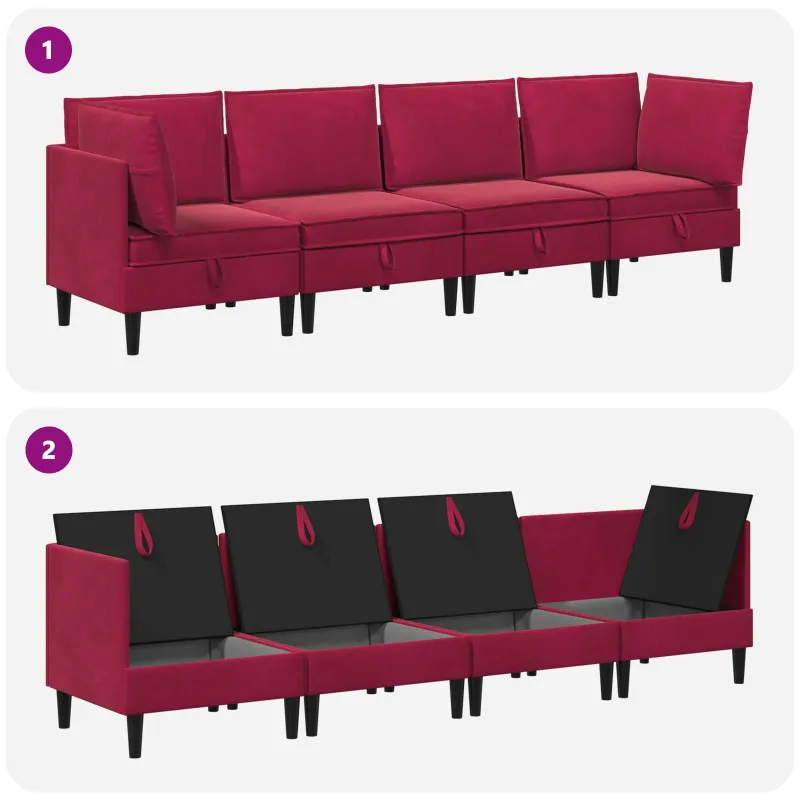 Svetainės baldų komplektas 4 pcs Vyno raudona Aksomas