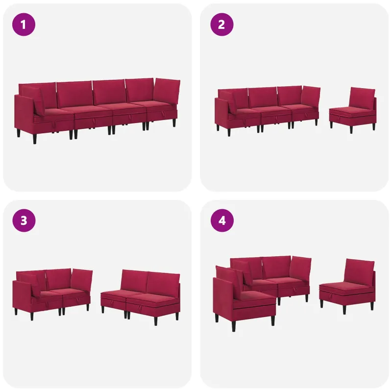 Svetainės baldų komplektas 4 pcs Vyno raudona Aksomas