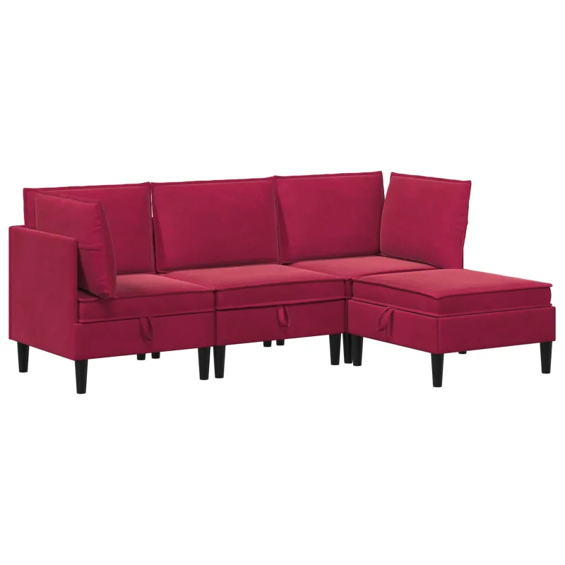 Svetainės baldų komplektas 4 pcs Vyno raudona Aksomas
