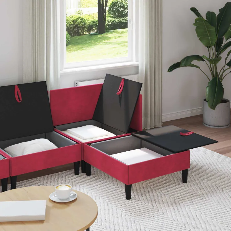 Svetainės baldų komplektas 4 pcs Vyno raudona Aksomas