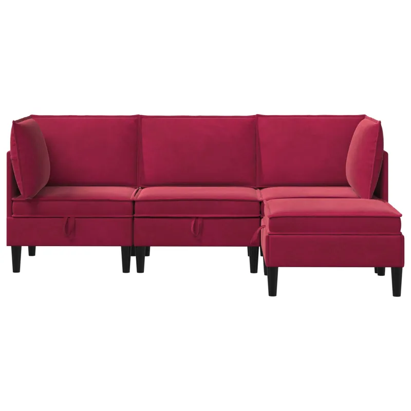 Svetainės baldų komplektas 4 pcs Vyno raudona Aksomas