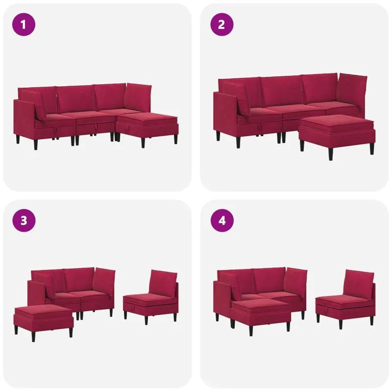 Svetainės baldų komplektas 4 pcs Vyno raudona Aksomas