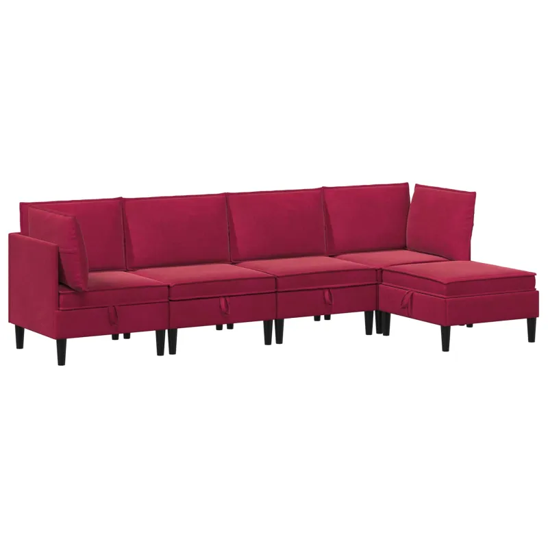 Svetainės baldų komplektas 5 pcs Vyno raudona Aksomas