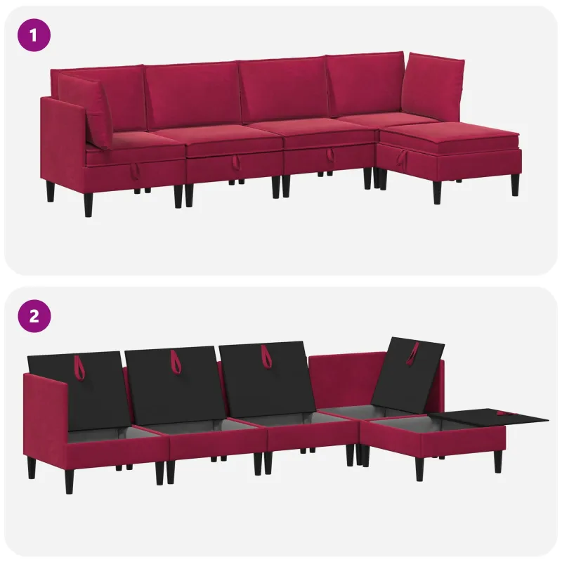 Svetainės baldų komplektas 5 pcs Vyno raudona Aksomas