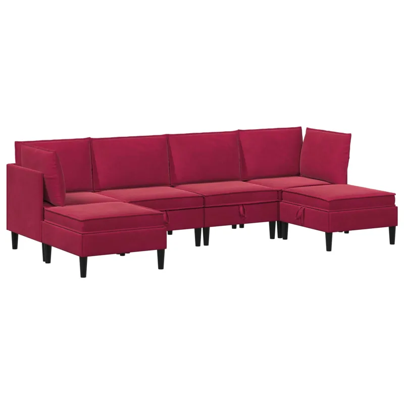 Svetainės baldų komplektas 6 pcs Vyno raudona Aksomas