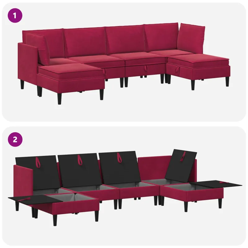 Svetainės baldų komplektas 6 pcs Vyno raudona Aksomas