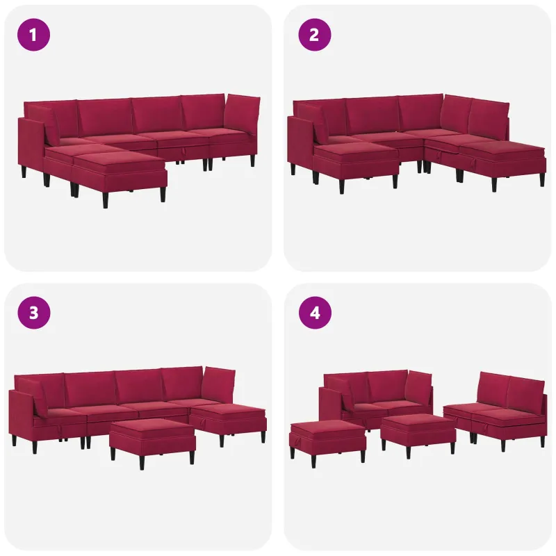 Svetainės baldų komplektas 6 pcs Vyno raudona Aksomas