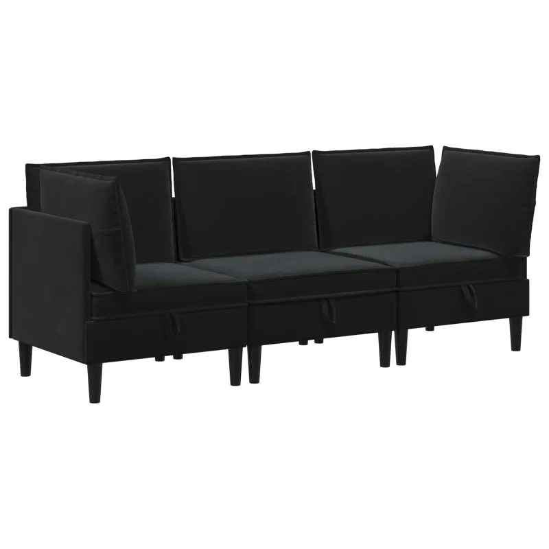 Svetainės baldų komplektas su pagalve 3 pcs Juoda Aksomas