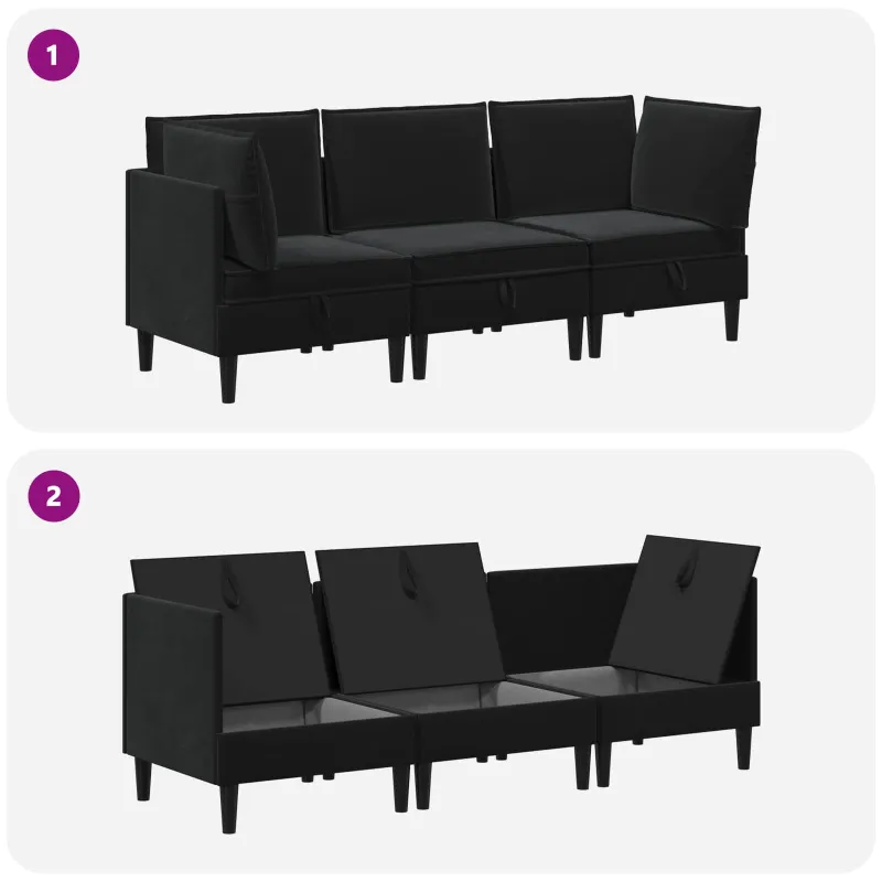Svetainės baldų komplektas su pagalve 3 pcs Juoda Aksomas