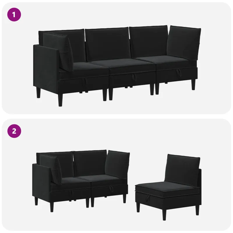 Svetainės baldų komplektas su pagalve 3 pcs Juoda Aksomas