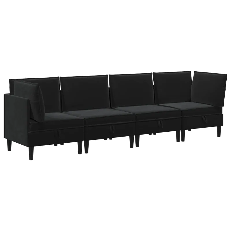Svetainės baldų komplektas su pagalve 4 pcs Juoda Aksomas