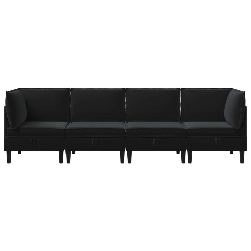 Svetainės baldų komplektas su pagalve 4 pcs Juoda Aksomas