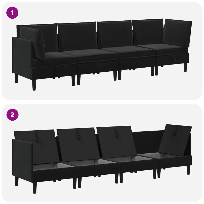 Svetainės baldų komplektas su pagalve 4 pcs Juoda Aksomas