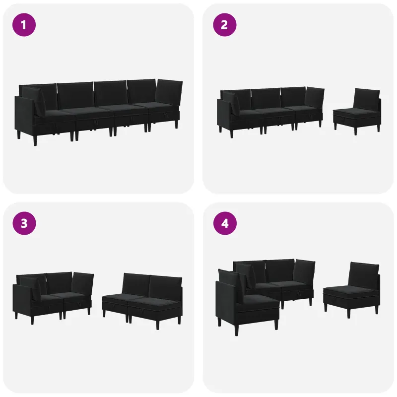 Svetainės baldų komplektas su pagalve 4 pcs Juoda Aksomas