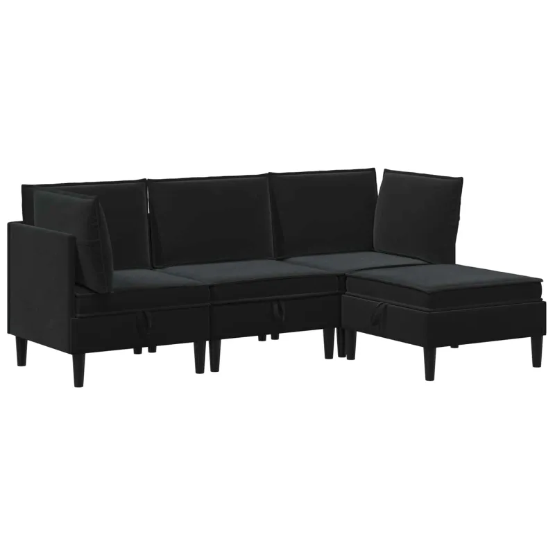 Svetainės baldų komplektas su pagalve 4 pcs Juoda Aksomas