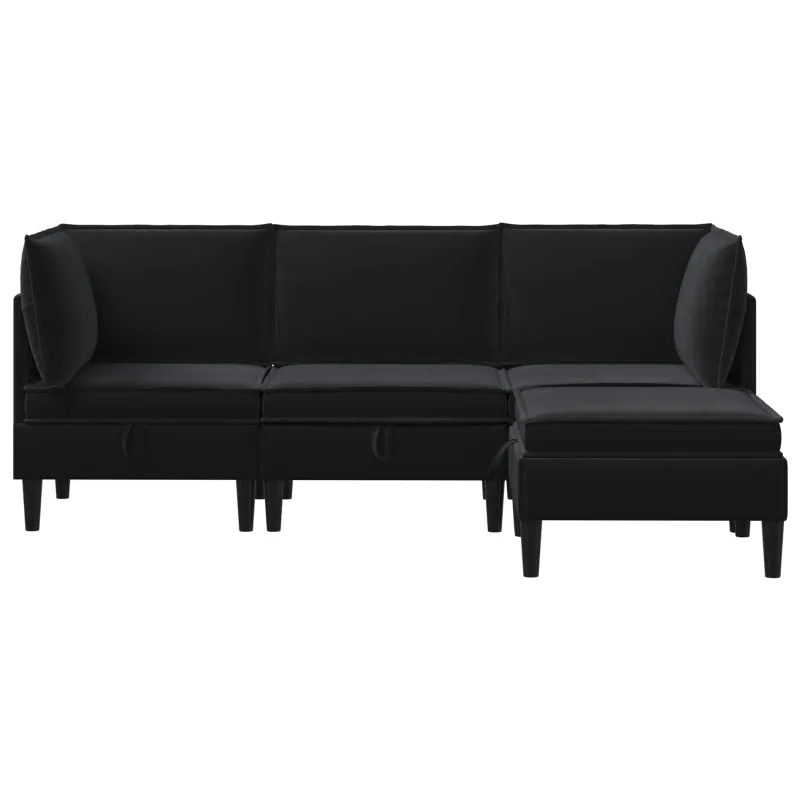 Svetainės baldų komplektas su pagalve 4 pcs Juoda Aksomas