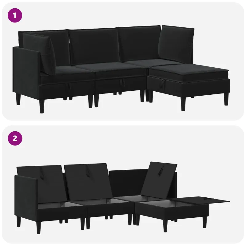 Svetainės baldų komplektas su pagalve 4 pcs Juoda Aksomas