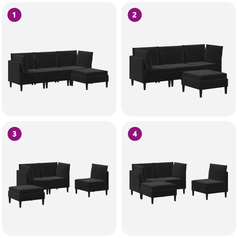 Svetainės baldų komplektas su pagalve 4 pcs Juoda Aksomas