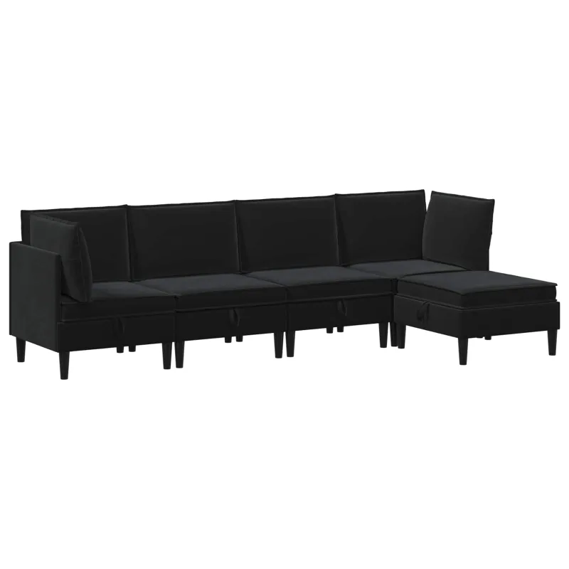 Svetainės baldų komplektas su pagalve 5 pcs Juoda Aksomas