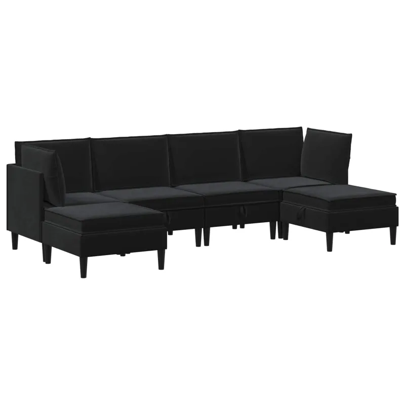 Svetainės baldų komplektas su pagalve 6 pcs Juoda Aksomas