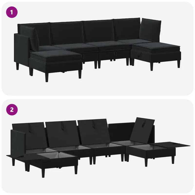 Svetainės baldų komplektas su pagalve 6 pcs Juoda Aksomas
