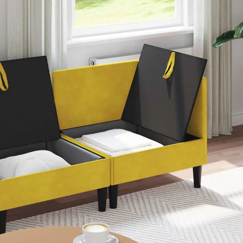 Svetainės baldų komplektas su pagalve 3 pcs Geltona Aksomas
