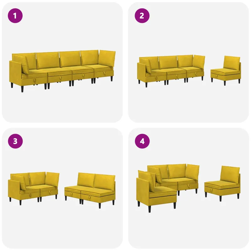 Svetainės baldų komplektas su pagalve 4 pcs Geltona Aksomas