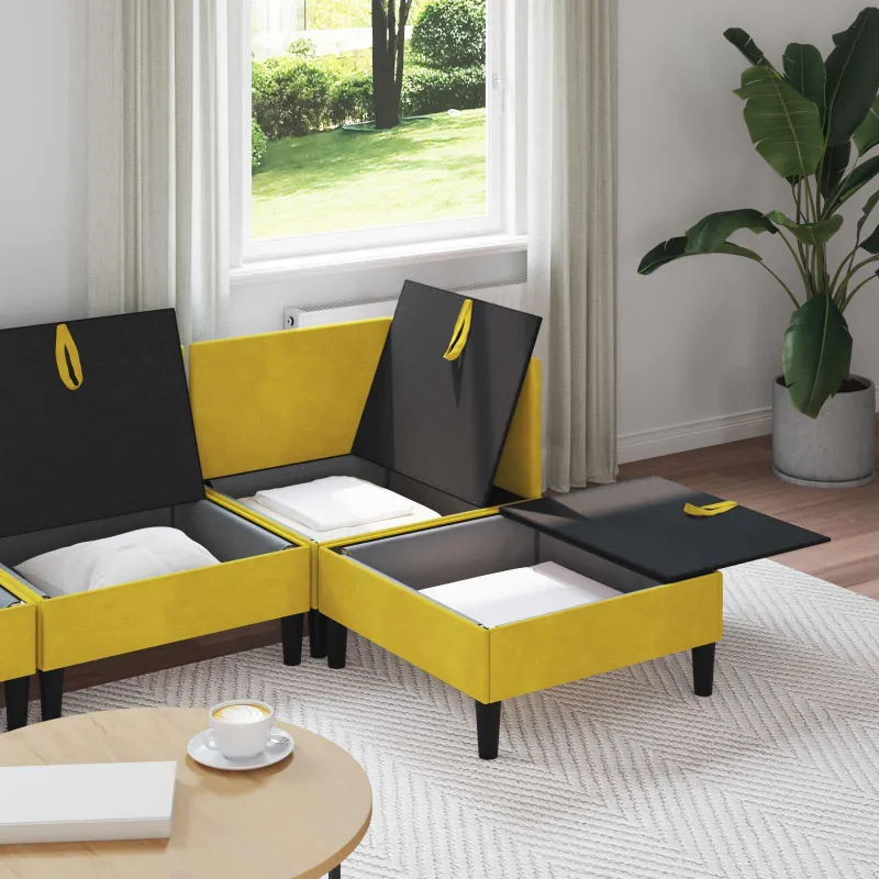 Svetainės baldų komplektas su pagalve 4 pcs Geltona Aksomas