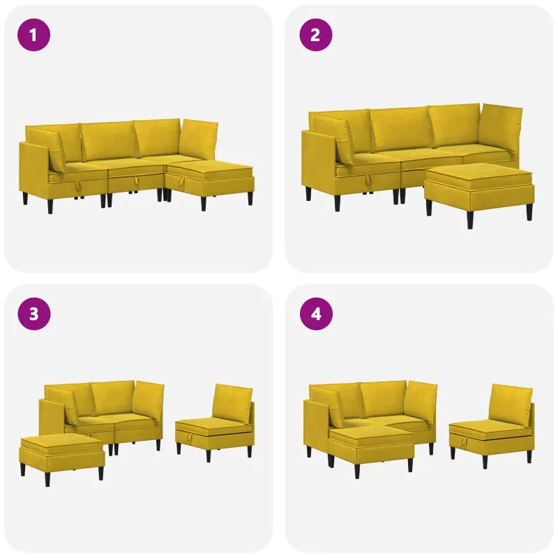 Svetainės baldų komplektas su pagalve 4 pcs Geltona Aksomas
