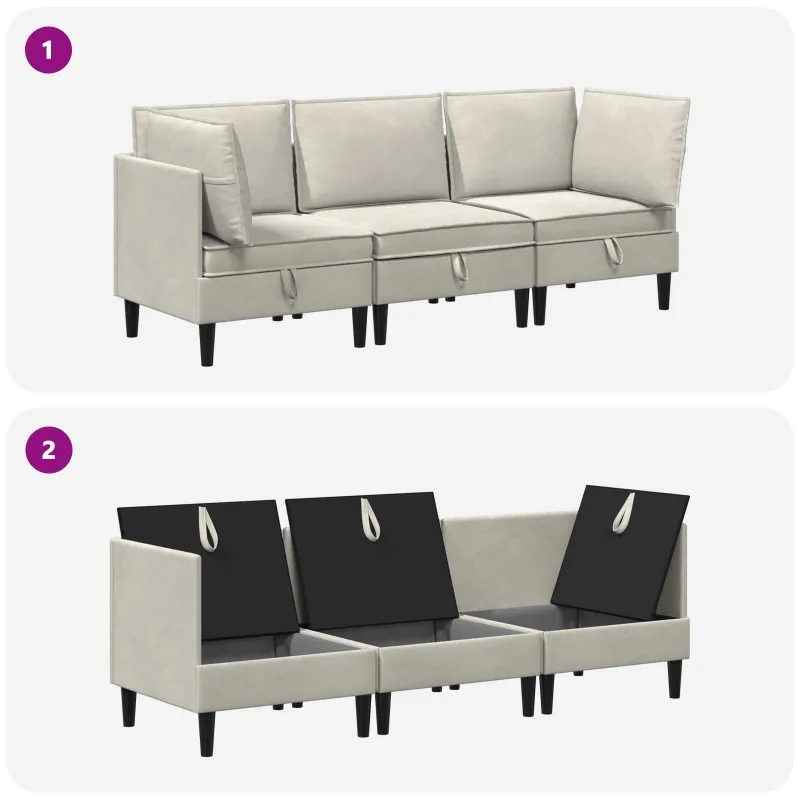 Svetainės baldų komplektas su pagalve 3 pcs Kreminė Aksomas