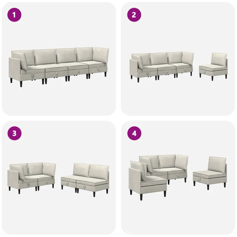 Svetainės baldų komplektas su pagalve 4 pcs Kreminė Aksomas